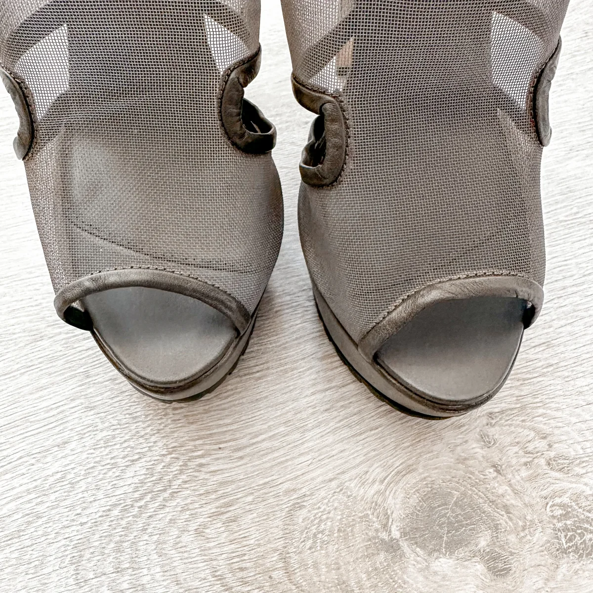 Christopher Kane Grey Mesh Detail Peep Toe Sandal Stilleto High Heel - Imagen 8