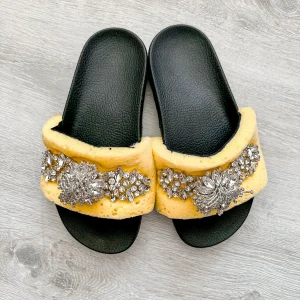 Christopher Kane Sponge Strap Crystal Embellished Slip On Slides Flats