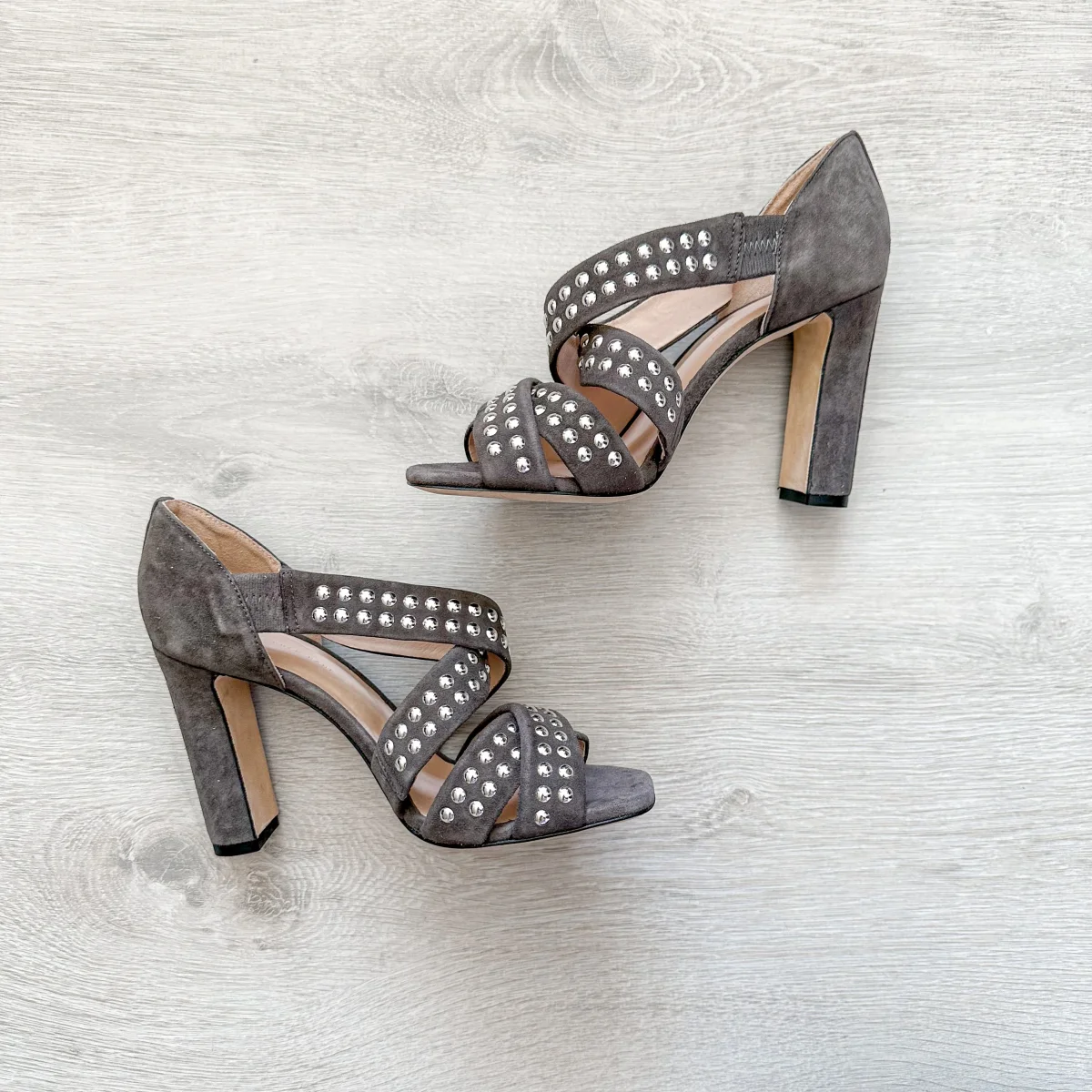 Christopher Kane Hotfix Grey Studded Strappy Embellished Block High Heels - Imagen 9