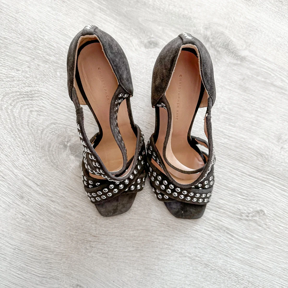 Christopher Kane Hotfix Grey Studded Strappy Embellished Block High Heels - Imagen 4