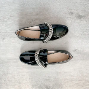 Christopher Kane Black Patent Leather Chain Strap Loafers Shoes