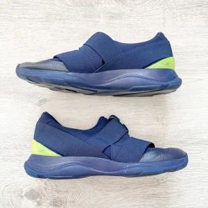 Christopher Kane Blue with Neon Green Safety Buckle Low Top Trainers Sneakers