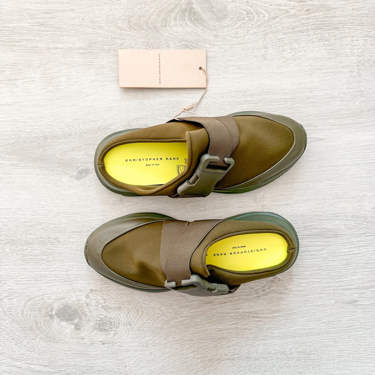 Christopher Kane Khaki Green Safety Buckle Trainers Sneakers Slides - Imagen 3