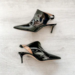 Christopher Kane Black Patent Leather Slingback Pointed Toe Mules