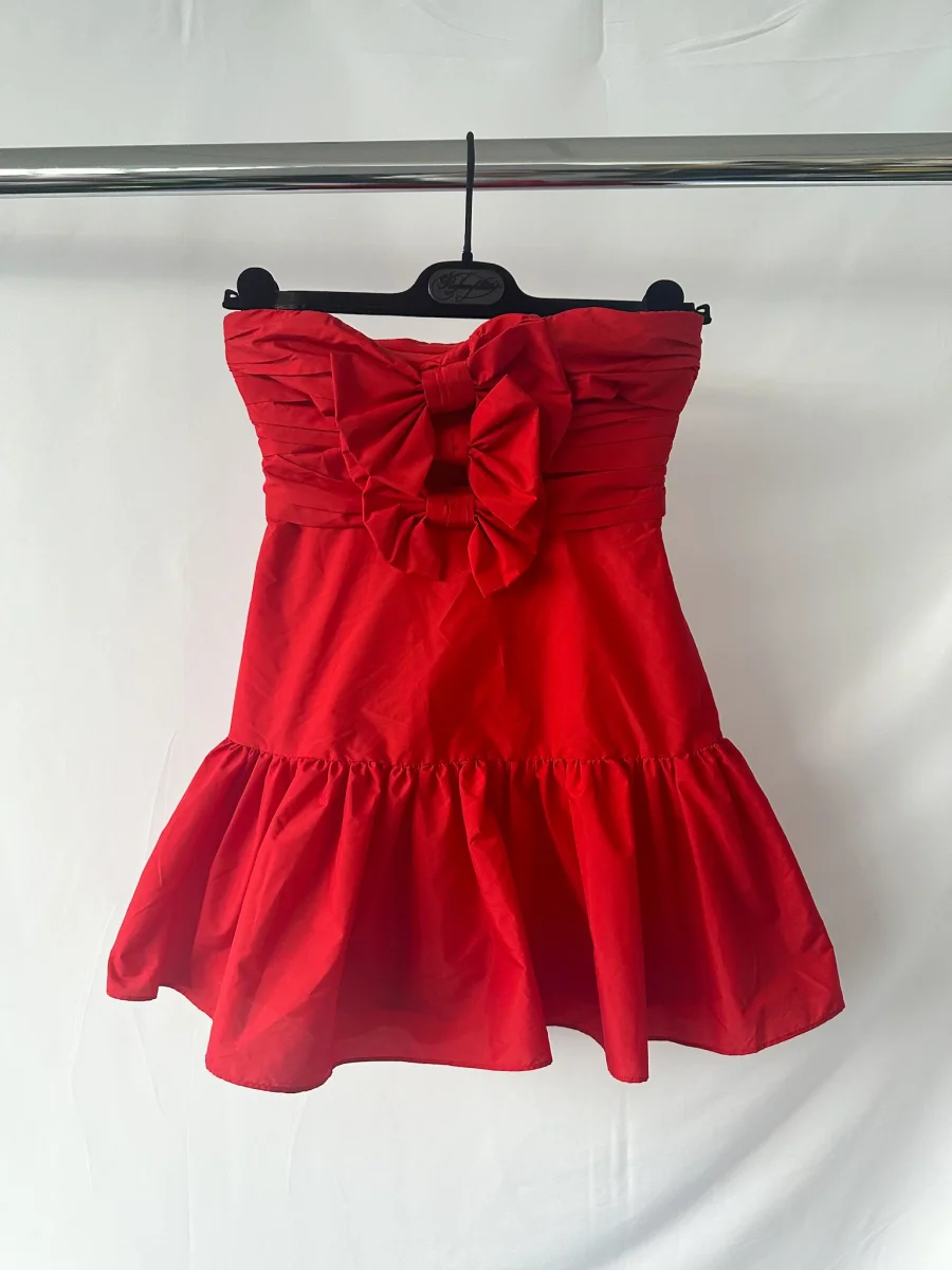 LoveShackFancy Red Woodlow Bow Front Mini Dress - Imagen 4