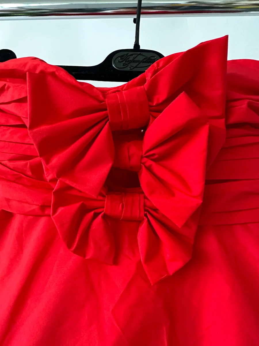 LoveShackFancy Red Woodlow Bow Front Mini Dress - Imagen 5
