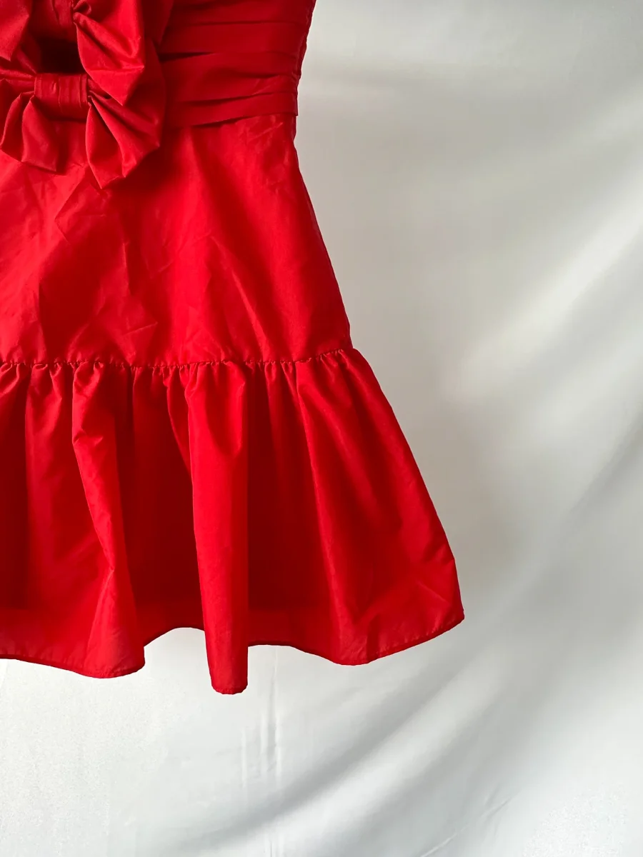 LoveShackFancy Red Woodlow Bow Front Mini Dress - Imagen 7