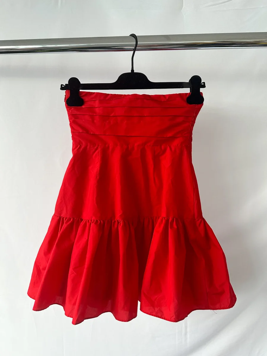 LoveShackFancy Red Woodlow Bow Front Mini Dress - Imagen 8