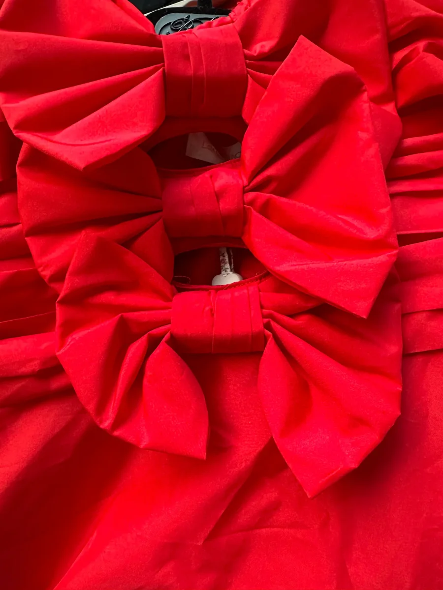 LoveShackFancy Red Woodlow Bow Front Mini Dress - Imagen 9