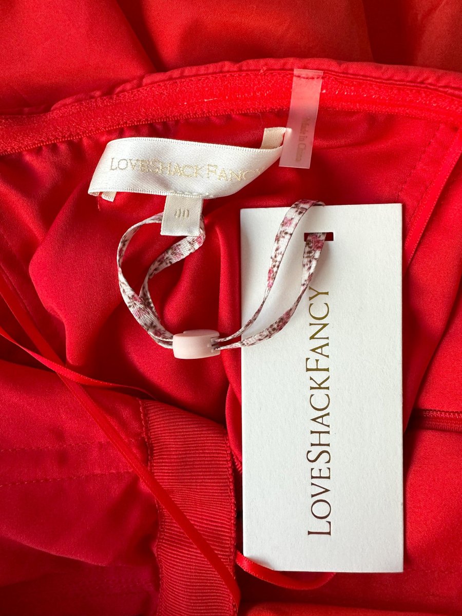 LoveShackFancy Red Woodlow Bow Front Mini Dress - Imagen 6