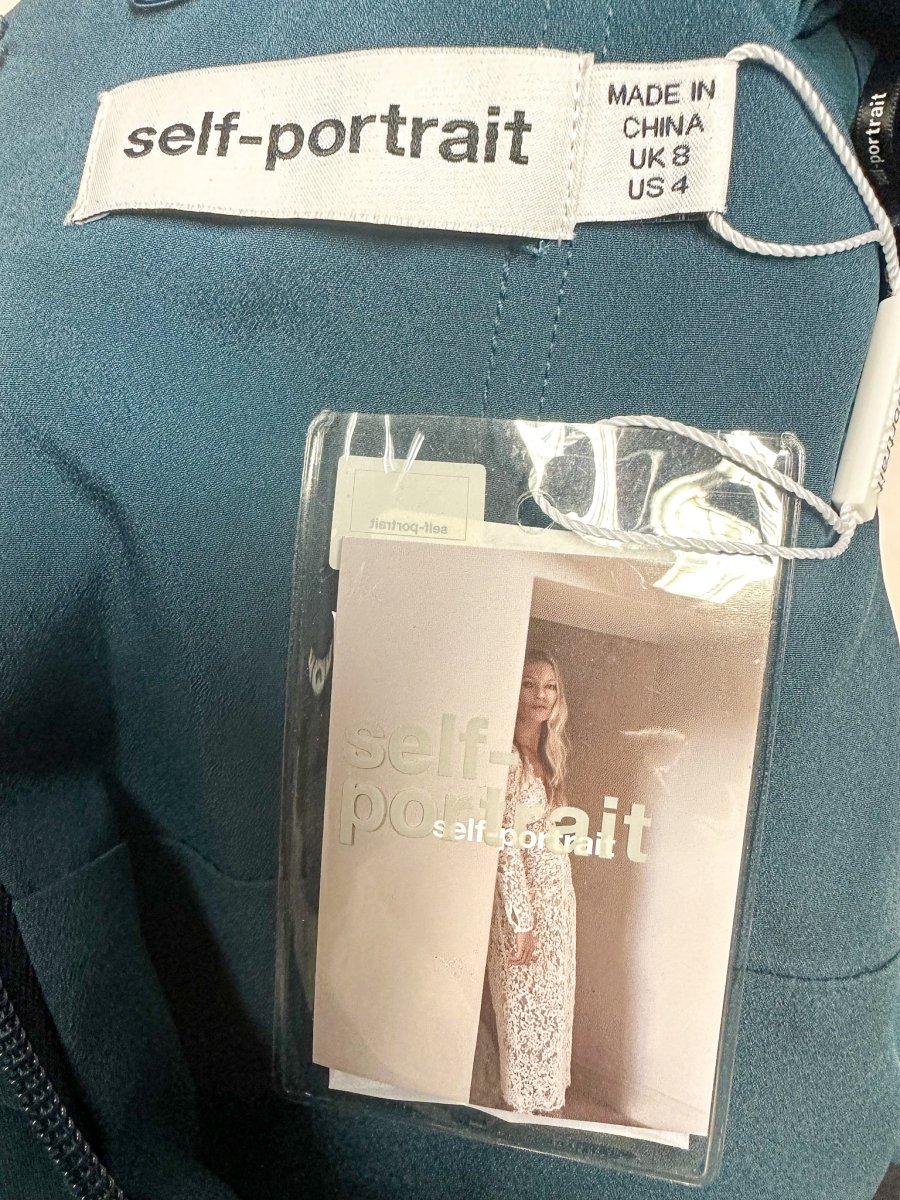 Self-Portrait Teal Sweetheart Neck Ruched Long Sleeve Midi Dress - Imagen 7