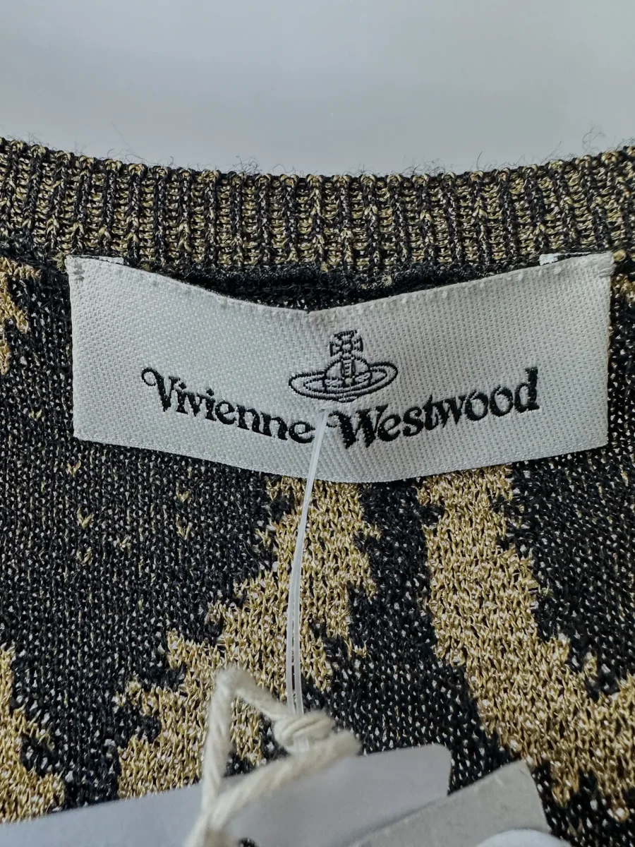 Vivienne Westwood Squiggle Print Knit Black Gold Metallic Mini Dress - Imagen 7