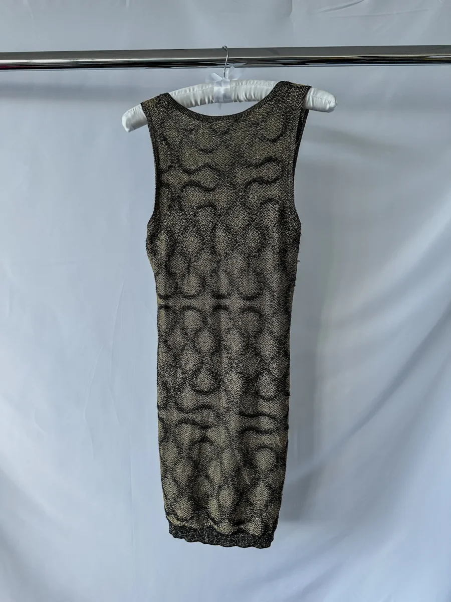 Vivienne Westwood Squiggle Print Knit Black Gold Metallic Mini Dress - Imagen 5