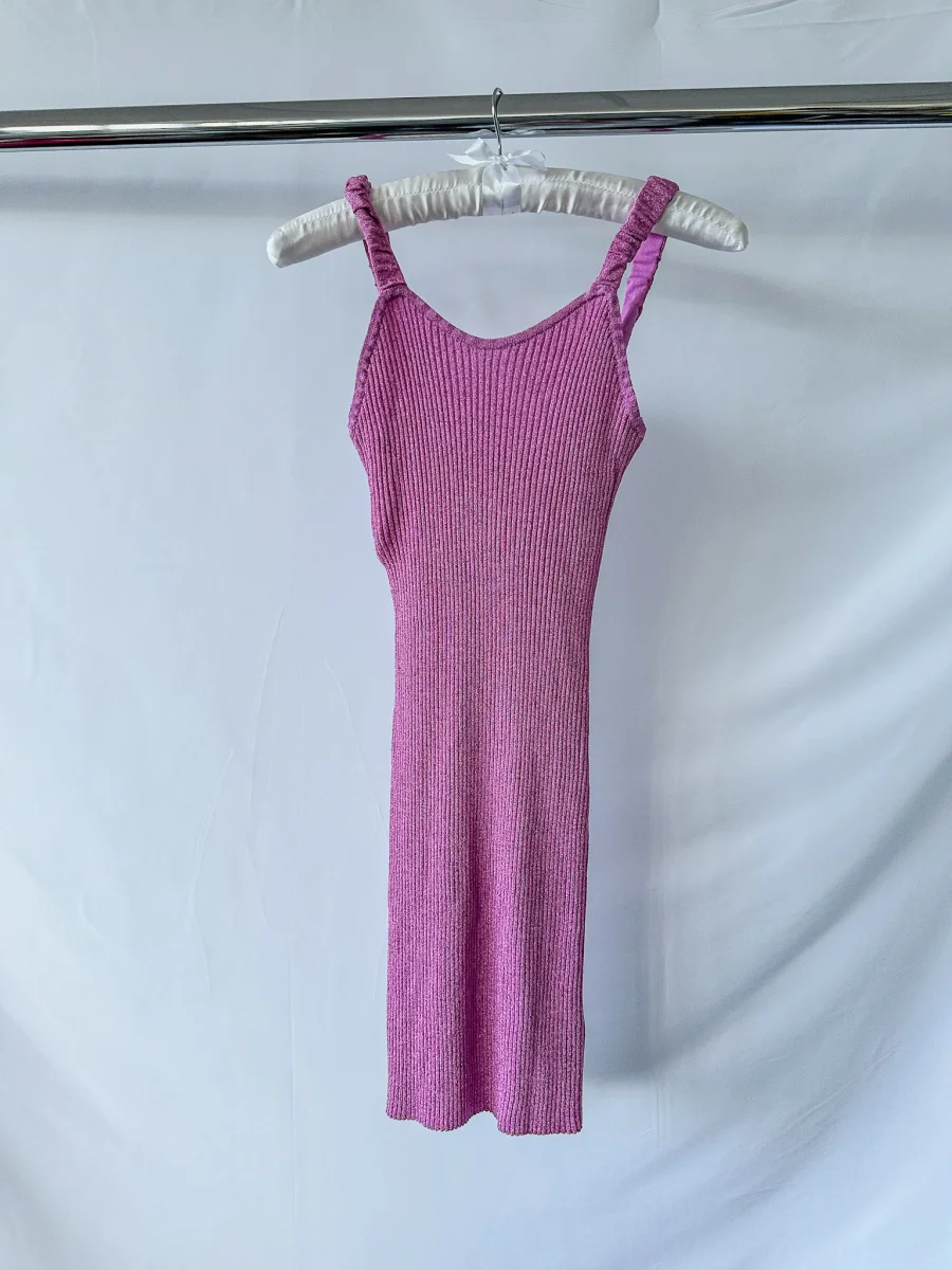 Love Shack Fancy Pink Flitter Ribbed Knit Leoma Mini Dress - Imagen 3