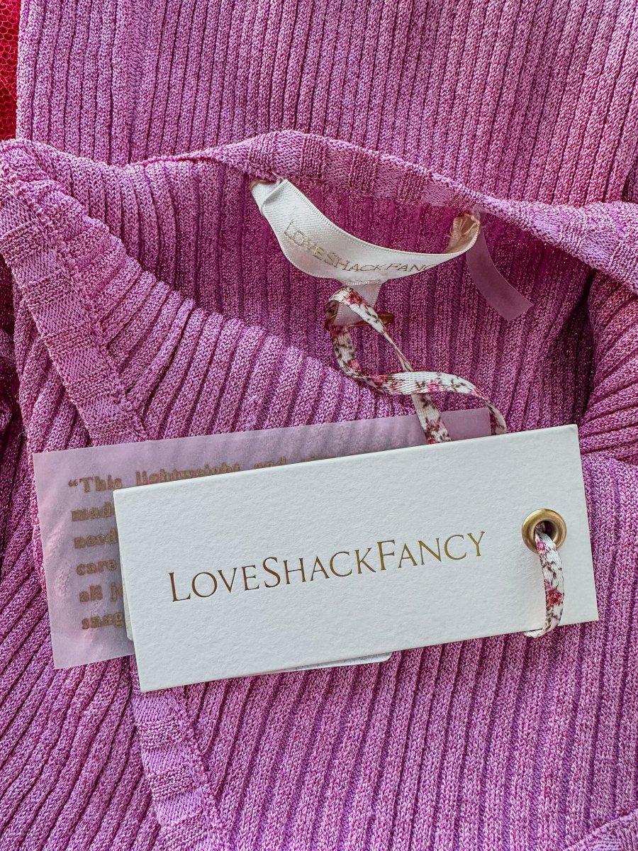Love Shack Fancy Pink Flitter Ribbed Knit Leoma Mini Dress - Imagen 7