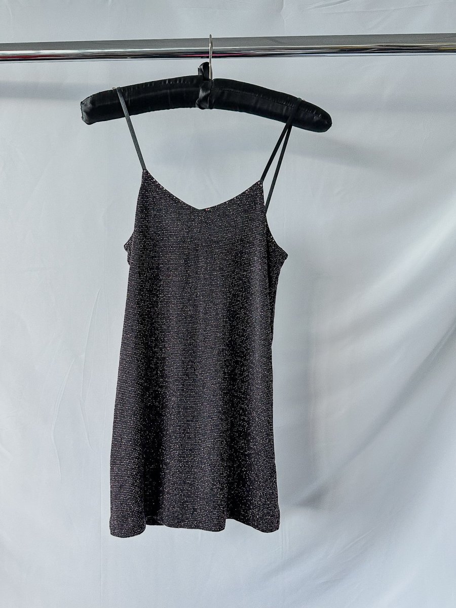 DoDo Bar Or Black Sparkly Pink Knit Cami Slip Mini Dress