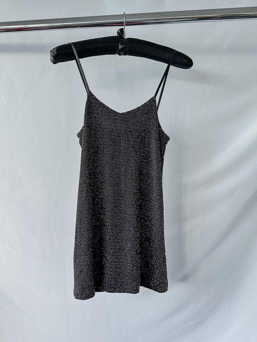 DoDo Bar Or Black Sparkly Pink Knit Cami Slip Mini Dress - Imagen 3
