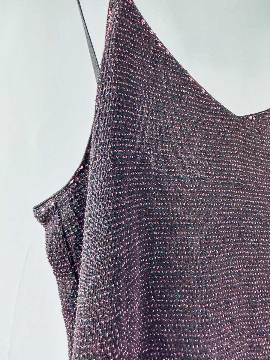 DoDo Bar Or Black Sparkly Pink Knit Cami Slip Mini Dress - Imagen 4