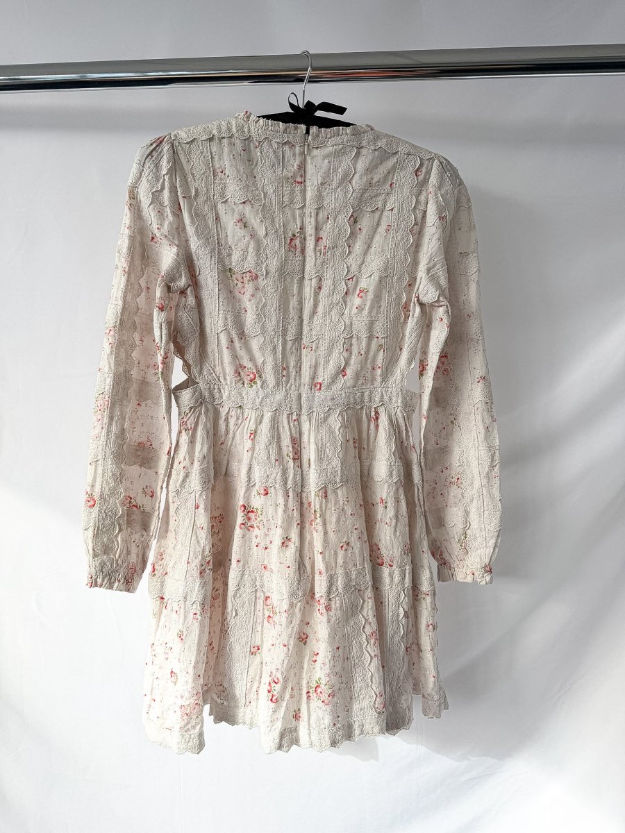 Needle & Thread Vintage Ditsy Sophia Long Sleeve Micro Mini Dress in Moonshine - Imagen 8