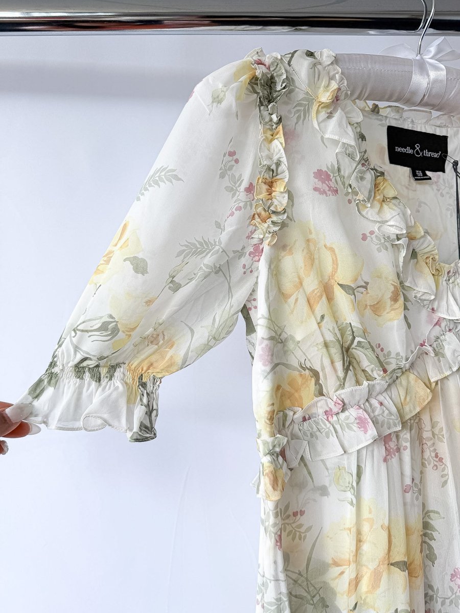 Needle & Thread Floral Rose Print Chiffon Ballerina Midi Dress - Imagen 7