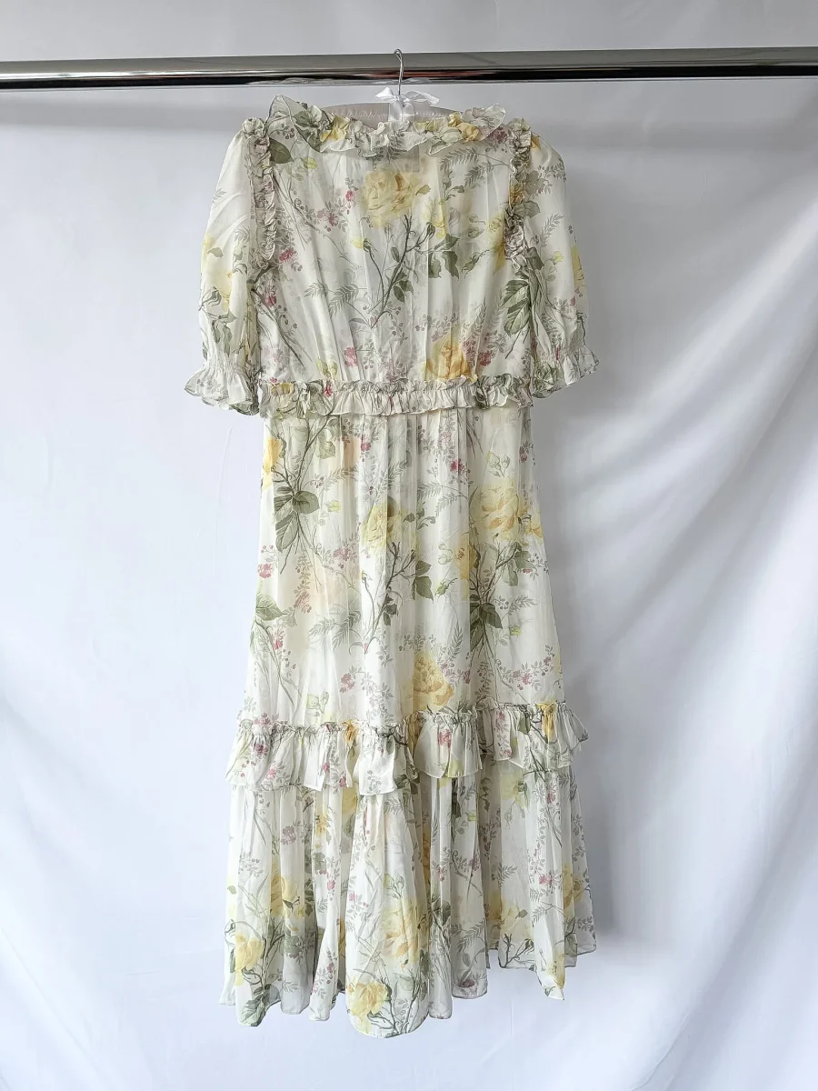 Needle & Thread Floral Rose Print Chiffon Ballerina Midi Dress - Imagen 9