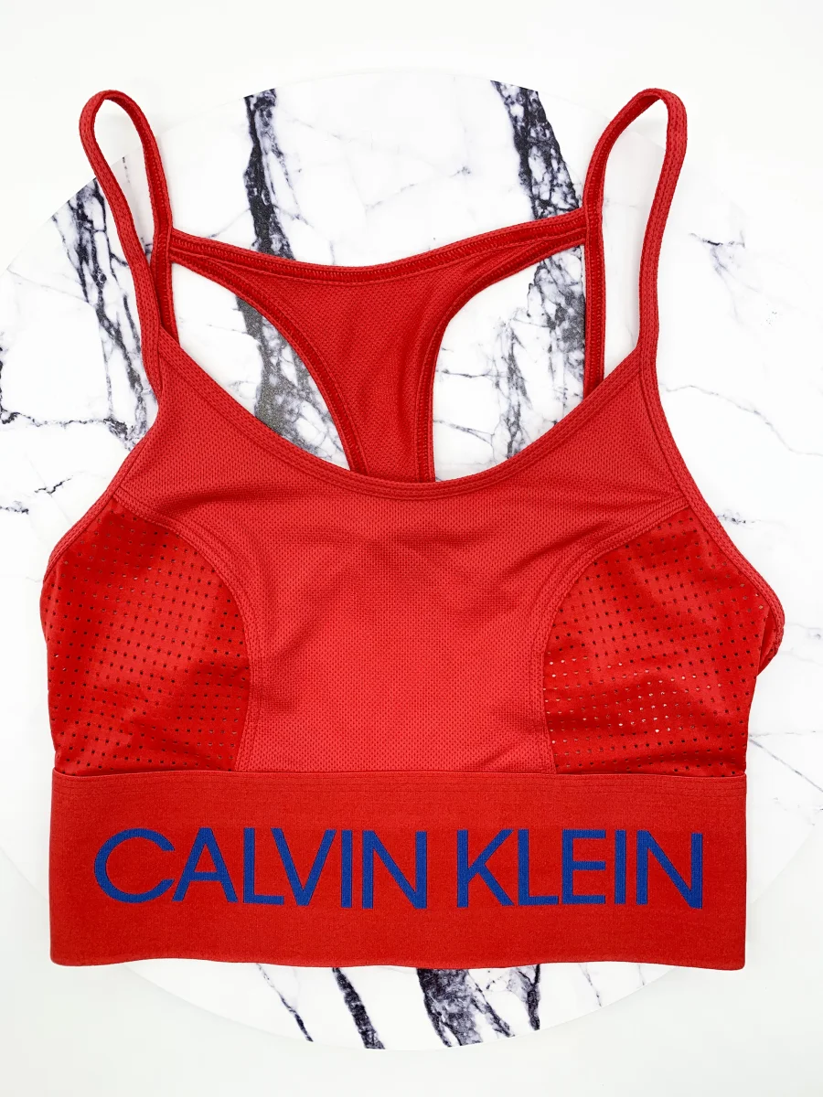 Calvin Klein Underwear Red & Blue Large Band Spell Out Logo Unlined Bralette Bra Top - Imagen 2