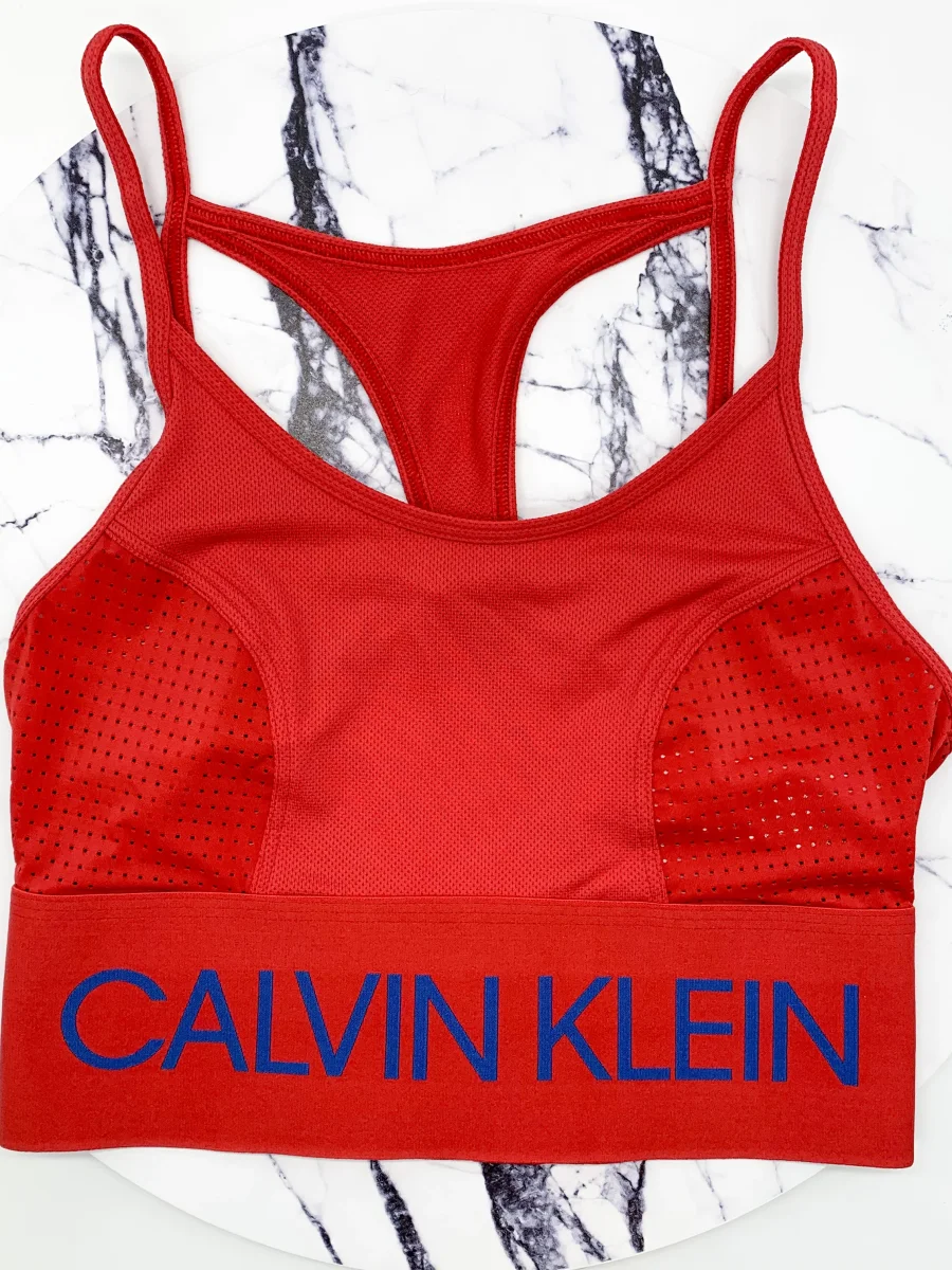 Calvin Klein Underwear Red & Blue Large Band Spell Out Logo Unlined Bralette Bra Top - Imagen 6