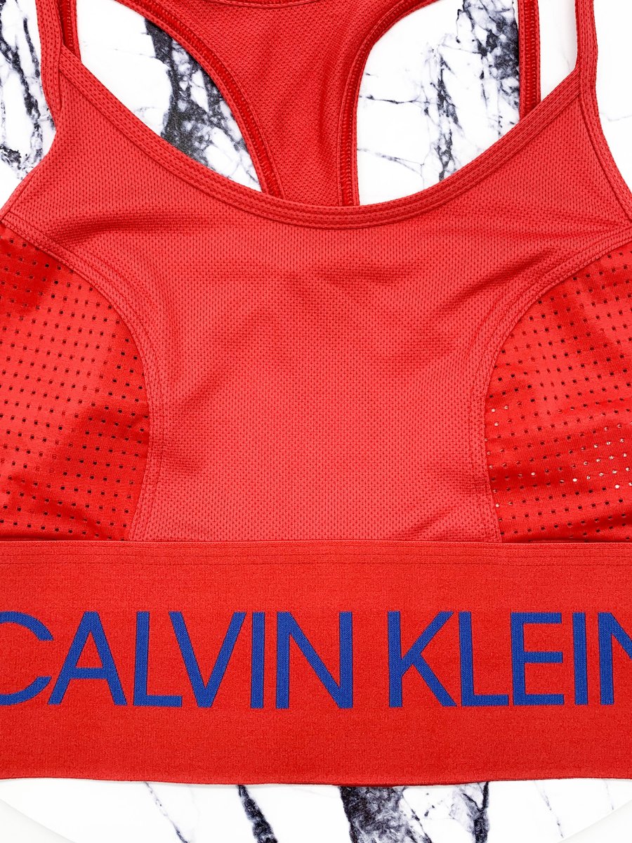 Calvin Klein Underwear Red & Blue Large Band Spell Out Logo Unlined Bralette Bra Top - Imagen 4
