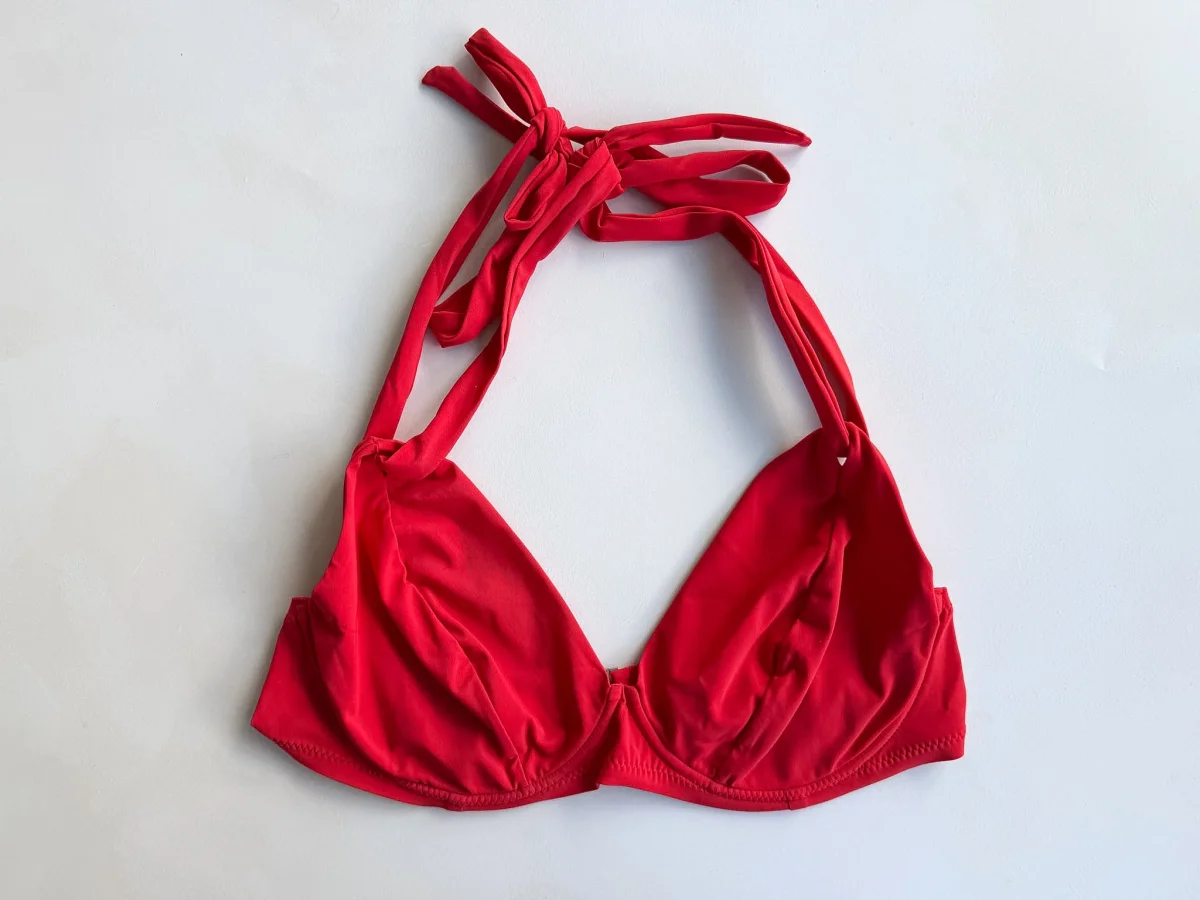 Pain De Sucre Red Double Strap Bra Cup Bikini Top in Iquito - Imagen 6