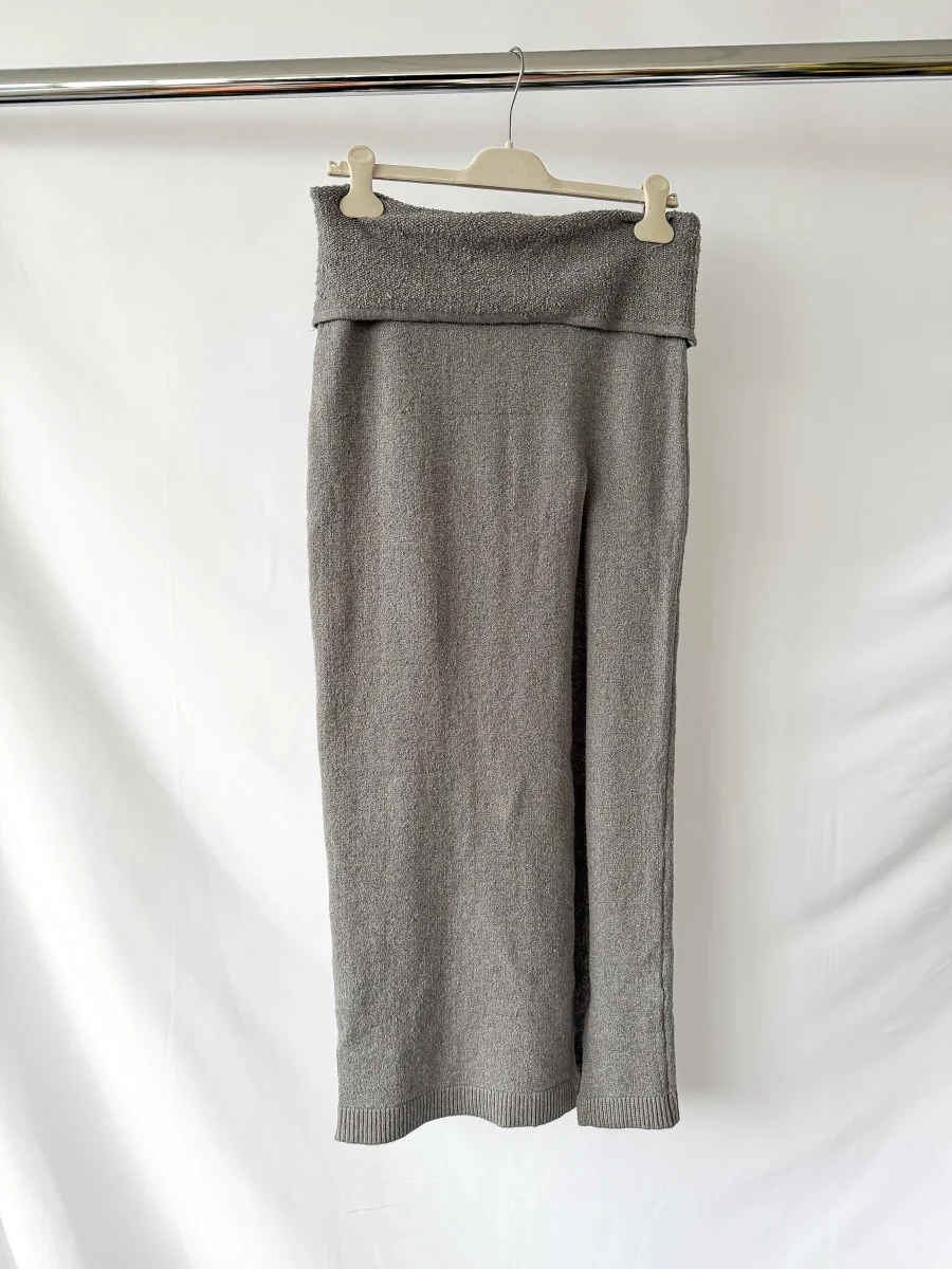 Skims Grey Textured Knit High Slit Maxi Skirt - Imagen 3