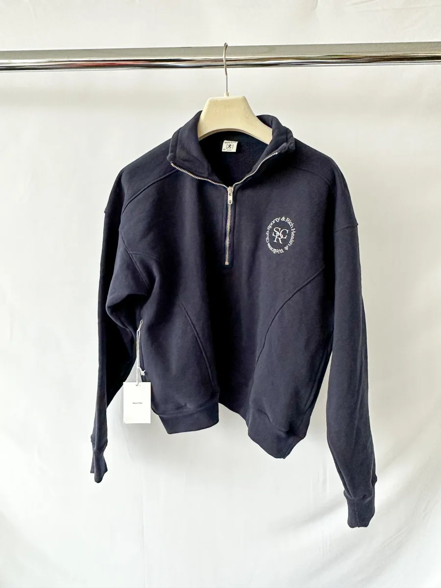 Sporty & Rich Navy Logo Front Quarter Zip Sweatshirt - Imagen 2