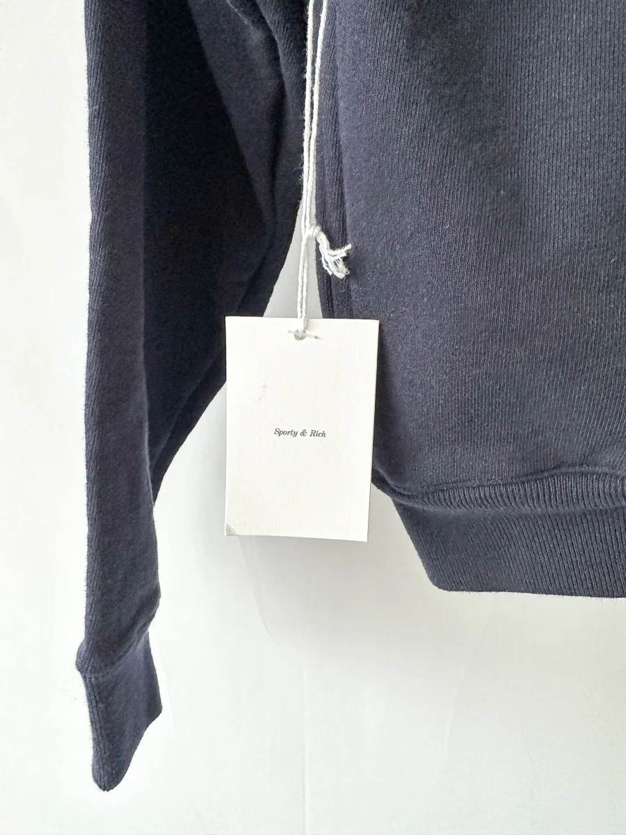 Sporty & Rich Navy Logo Front Quarter Zip Sweatshirt - Imagen 7