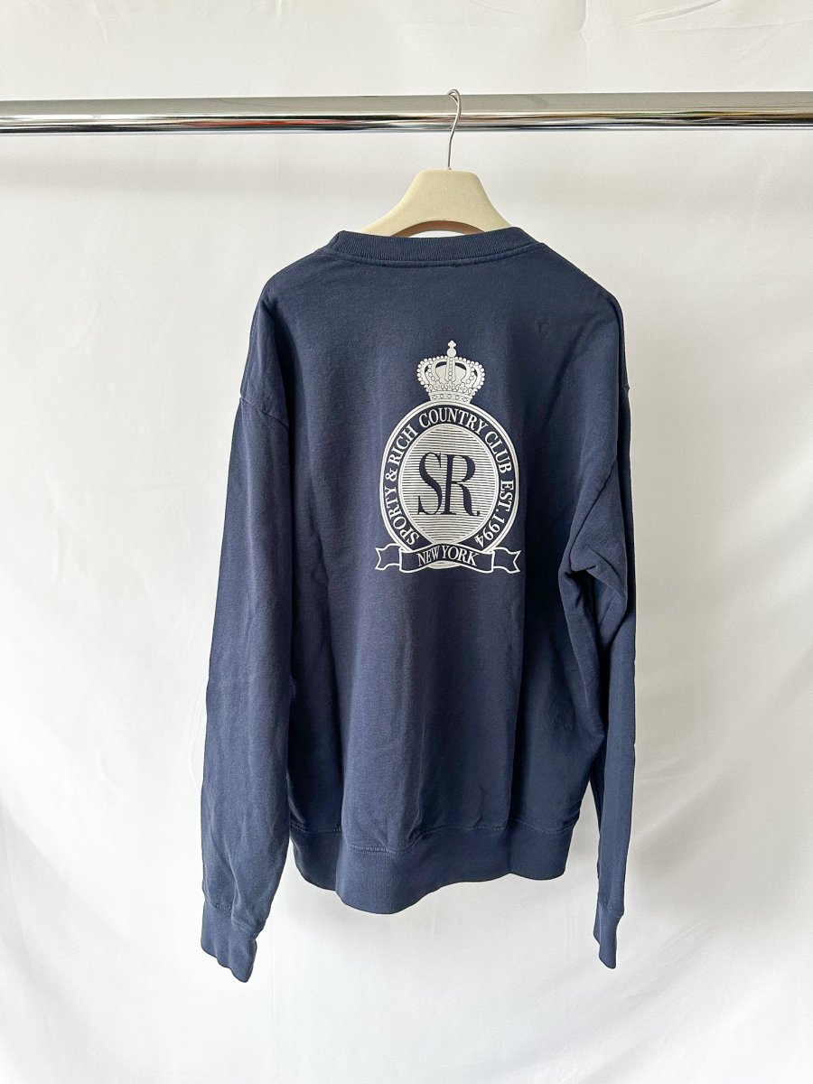 Sporty & Rich Navy Royal Club Crest Print Crewneck Cotton Sweatshirt - Imagen 5