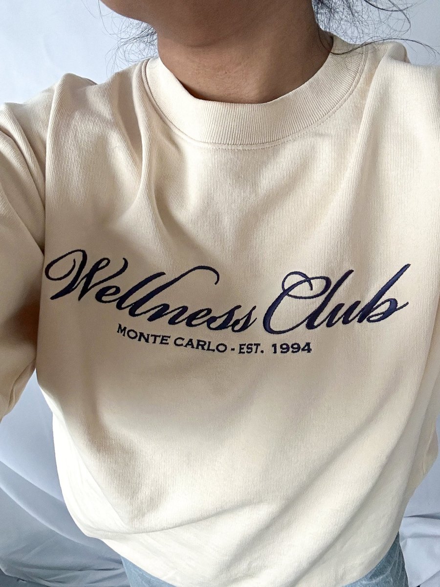 Sporty & Rich Wellness Club Embroidered Crewneck Cream Cotton Sweatshirt - Imagen 5