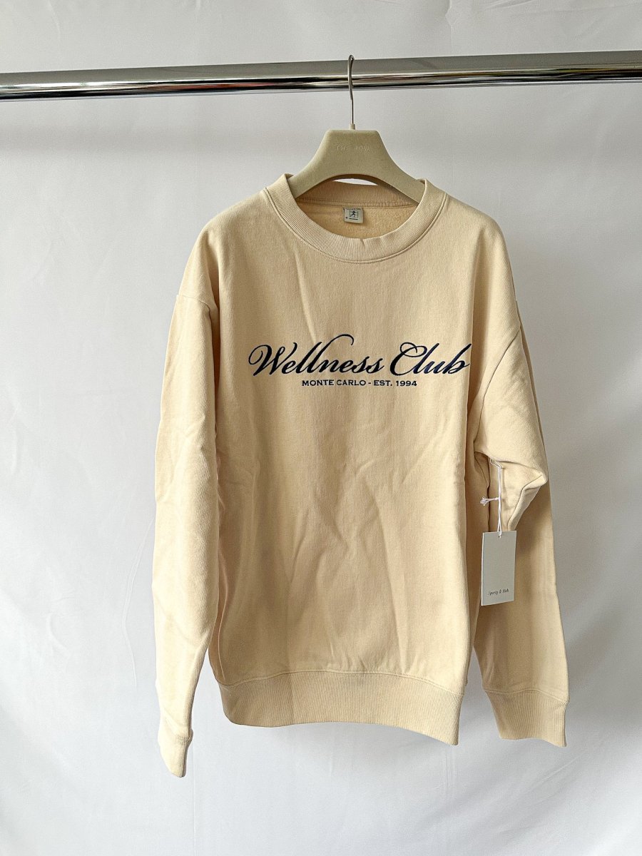 Sporty & Rich Wellness Club Embroidered Crewneck Cream Cotton Sweatshirt - Imagen 6