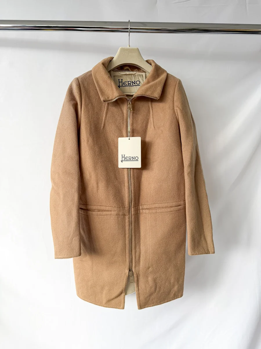 Herno Caramel Wool Zip-Up Coat - Imagen 2