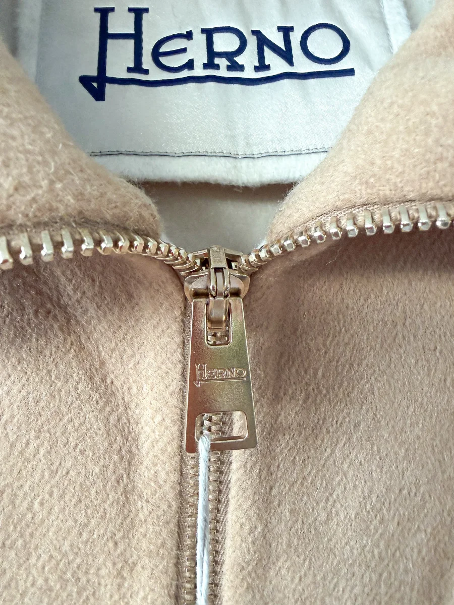 Herno Caramel Wool Zip-Up Coat - Imagen 6