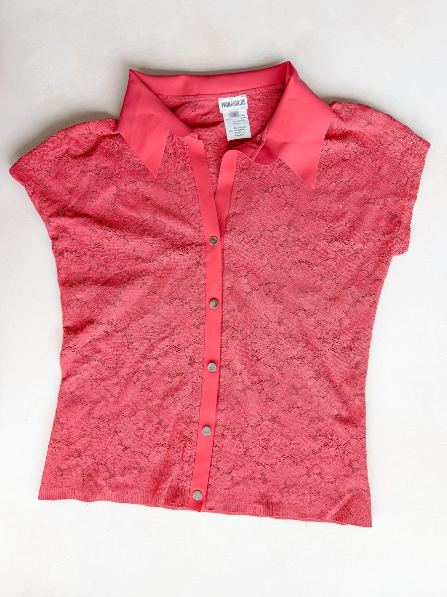 Pain De Sucre Blush Pink Lace Button Blouse Top in Giny