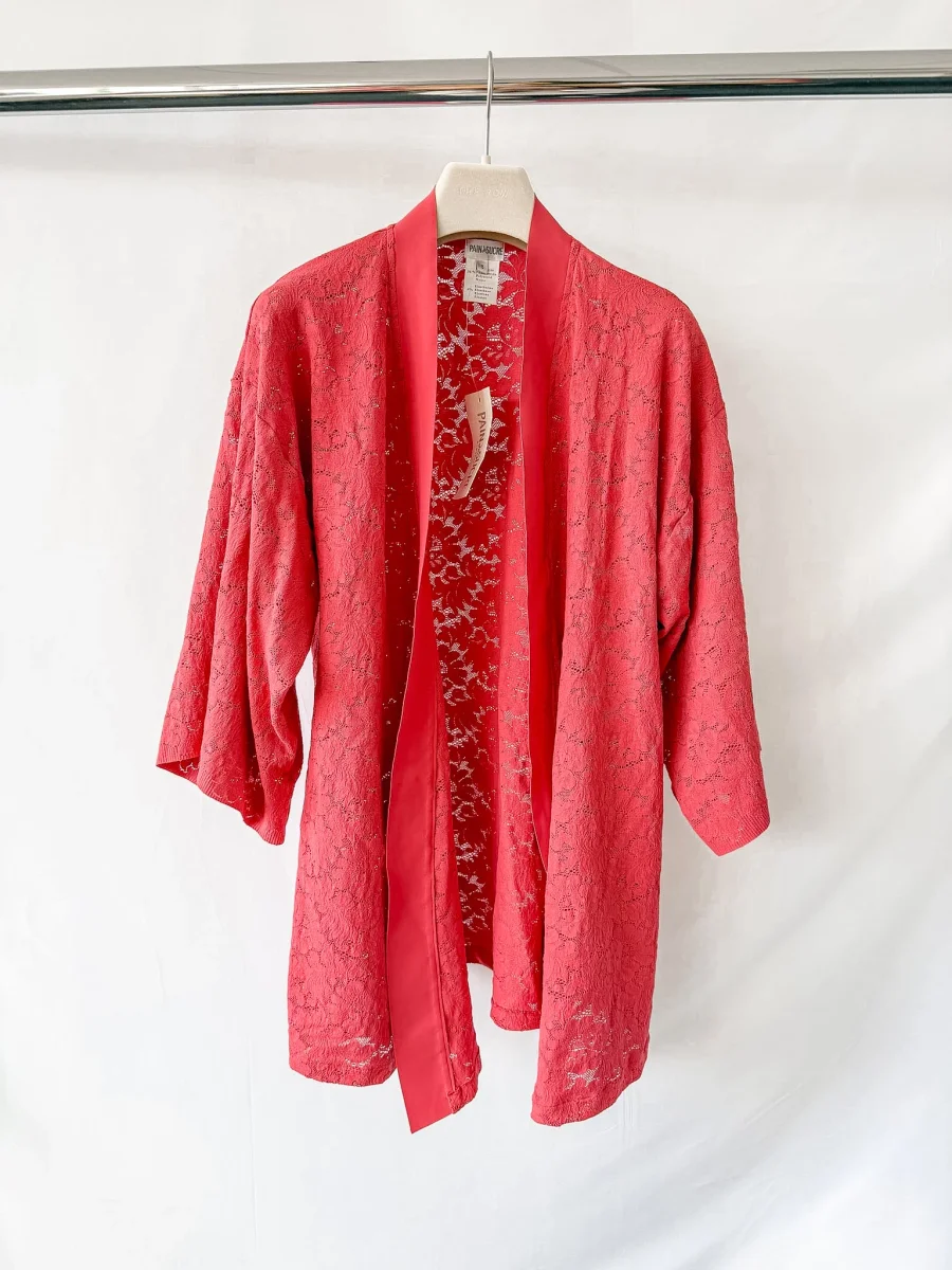 Pain De Sucre Blush Pink Lace Coverup Beach Robe Cardigan in Kyo - Imagen 2