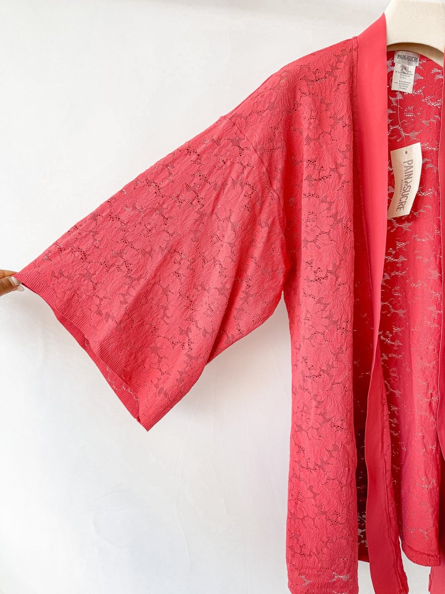 Pain De Sucre Blush Pink Lace Coverup Beach Robe Cardigan in Kyo - Imagen 4