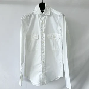 Drake's White Double Pocket Shirt Cotton Poplin