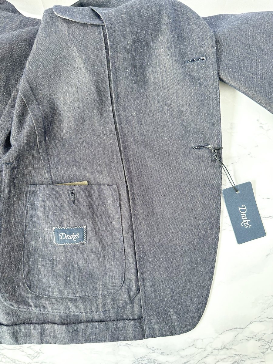 Drake's Navy Blue Cotton Linen Jacket - Imagen 9