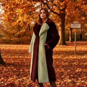 Jakke Katie Faux-Fur Colourblock Midi Coat