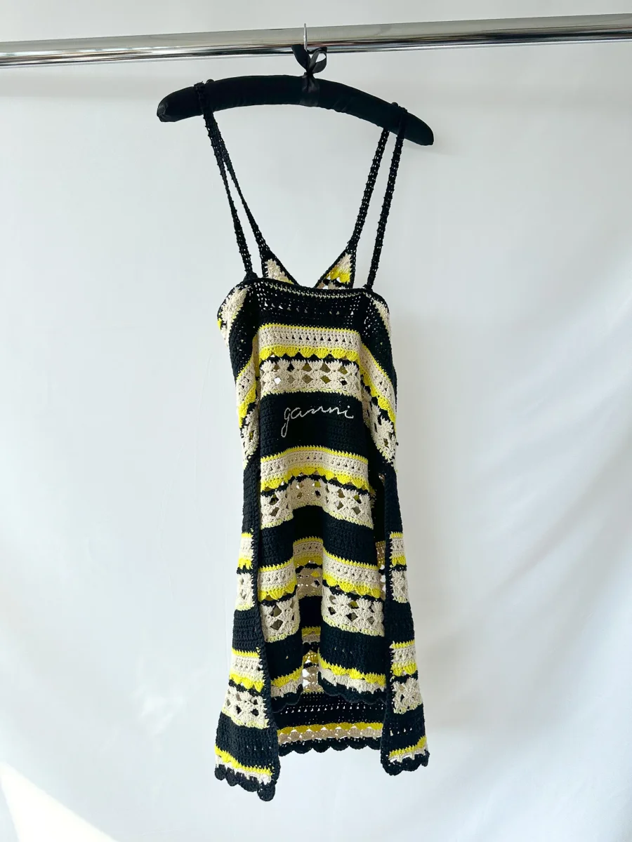 Ganni Logo Crochet Striped Strappy Mini Dress - Imagen 8