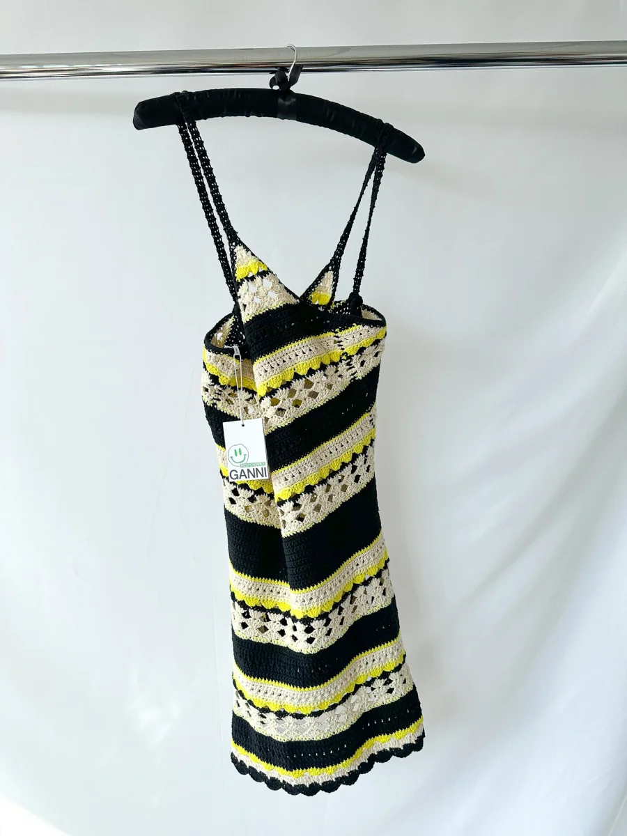 Ganni Logo Crochet Striped Strappy Mini Dress - Imagen 7