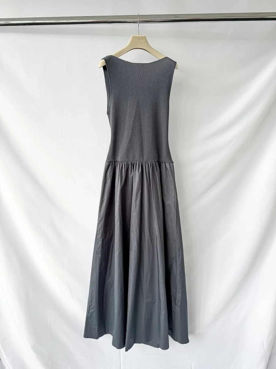 St Agni Grey Poplin Bateau Cut Out Dress - Imagen 5