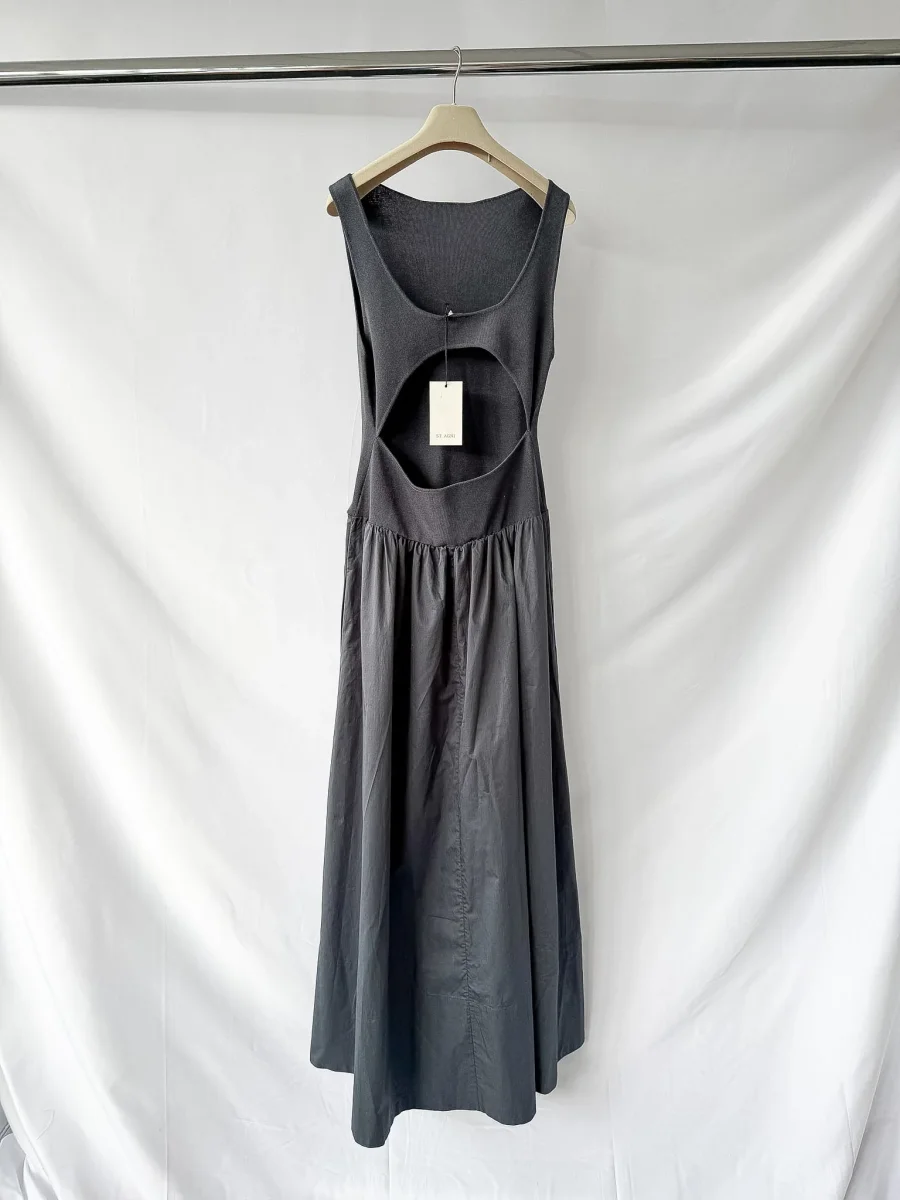 St Agni Grey Poplin Bateau Cut Out Dress - Imagen 6
