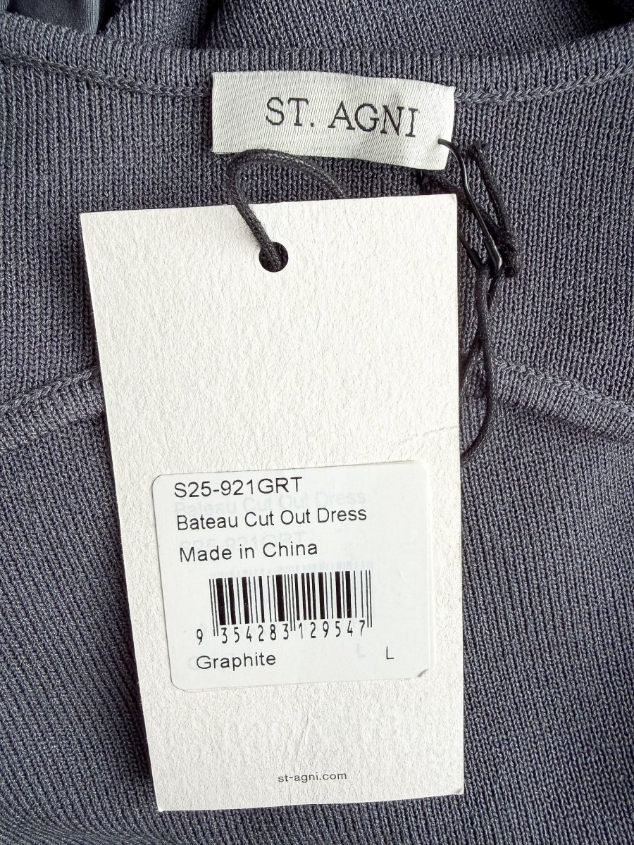 St Agni Grey Poplin Bateau Cut Out Dress - Imagen 7
