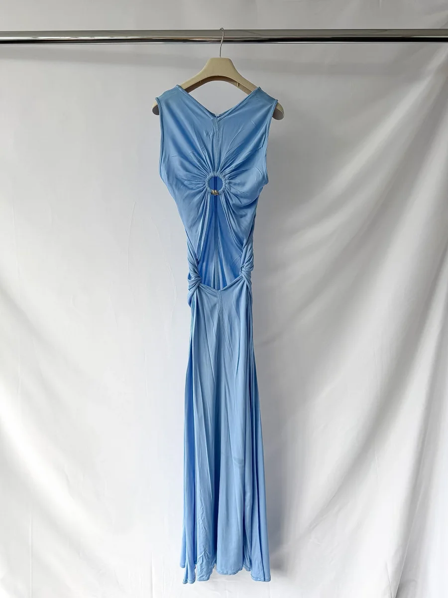 Bottega Veneta Light Blue Cut-out Back Ring Detail Jersey Dress - Imagen 7