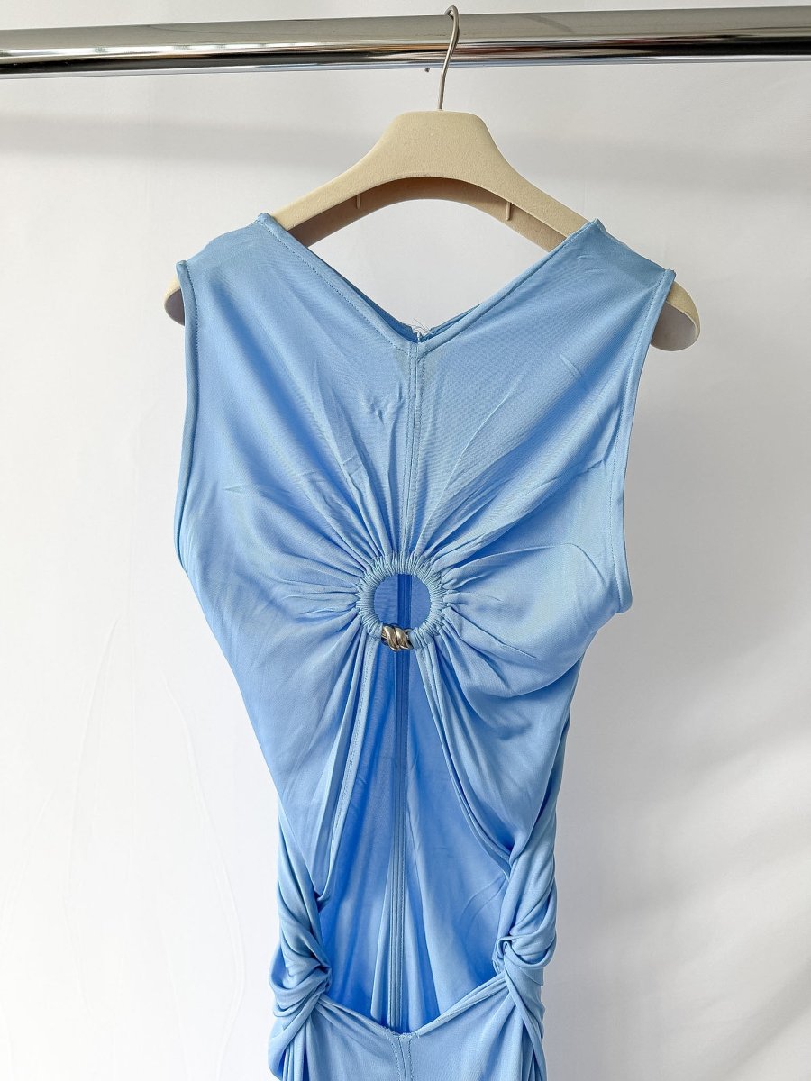Bottega Veneta Light Blue Cut-out Back Ring Detail Jersey Dress - Imagen 8